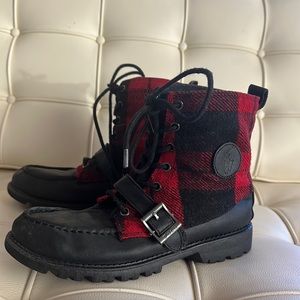 Ralph Lauren Polo size 5.5 Boys Buffalo red plaid vintage boots leather upper